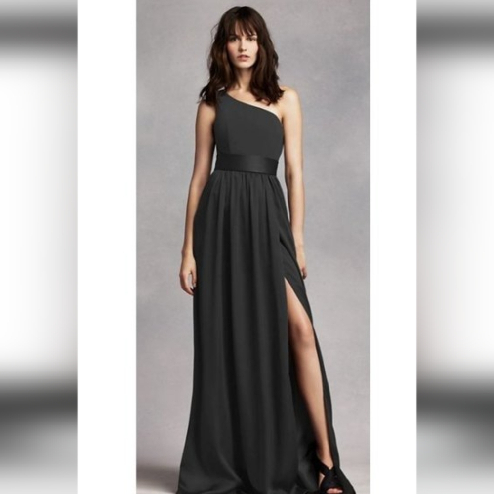 Vera Wang White Ebony Silk One Shoulder Maxi Dress Women's Size 2